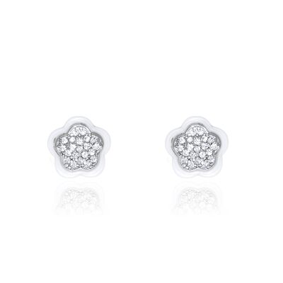 Pendientes Plata margarita con ceramica blanca (PTW004-Blanca)