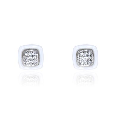 Pendientes Plata cuadrados con ceramica blanca (PTW003-Blanca)