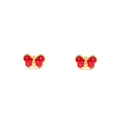 Pendientes Bebe/Niña Oro 18k Mariposa Esmalte Rojo (T1663P-Roja)