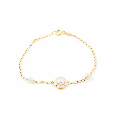 Pulsera Oro Flor Esmalte con Perla (9kts) (G2130PU9K)