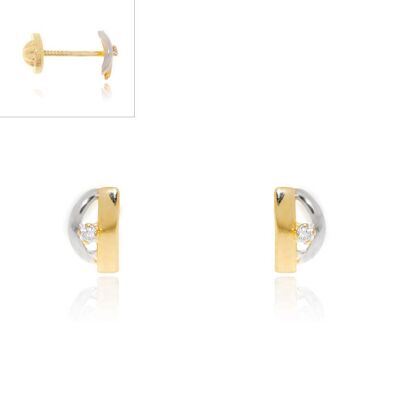 Pendientes Bebe Oro Bicolor 18k Bandas Circonita (T1697P)