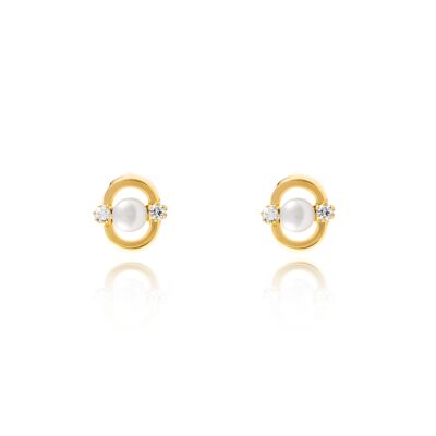 Pendientes Niña Oro 18k Perla Redonda 3,5 mm Circonita (T1702P)