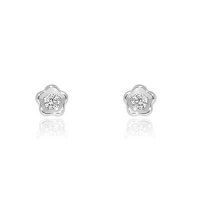 Pendientes Bebe Oro Blanco 18k Flor Circonita (T1725P)