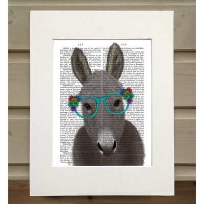 Donkey Turquoise Flower Glasses, Book Print, Art Print, Wall Art