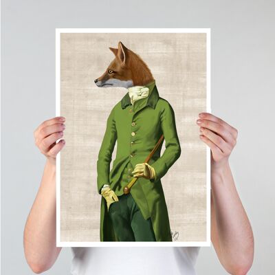 Fox in Green Jacket, 11x14inch Giclee Art Print, Wall Art