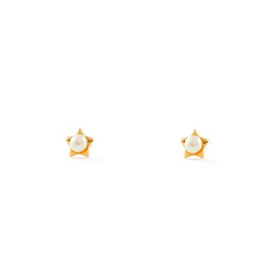Pendientes Bebe Oro 18k Estrella Perla Redonda 2,5 mm (T1768P)