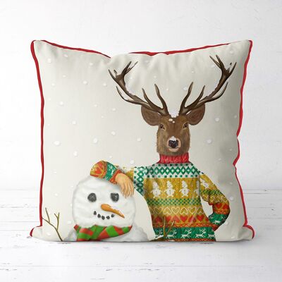 Deer in Christmas Sweater, Christmas Holiday Pillow, Cushion, 45x45cm
