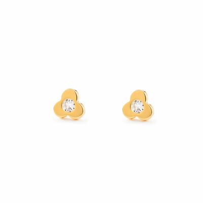 Pendientes Niña Oro 18k Trebol Circonita (T1784P)