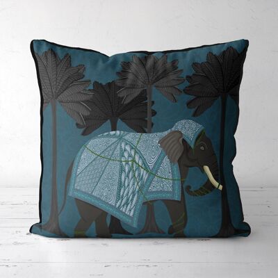 Elephant Palms, Lagoon Blue, Animalia Tropical Decor Pillow, Cushion, 45x45cm