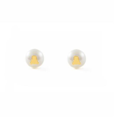 Pendientes Niña Oro 18k Oso Perla Botón 6 mm (T1808P)