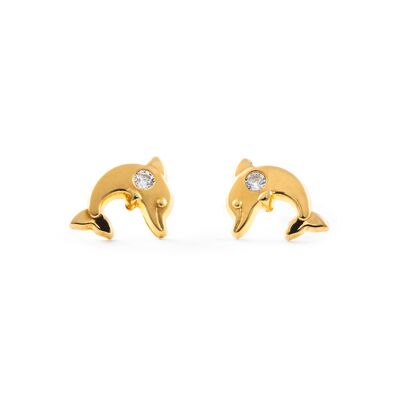 Pendientes Mujer/Niña Oro 18k Delfín Circonita (T1817P)