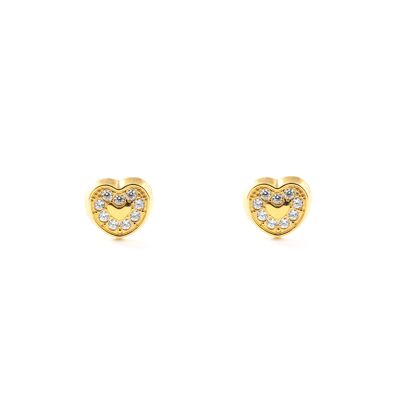 Pendientes Niña Oro 18k Corazón Circonita (T1834P)