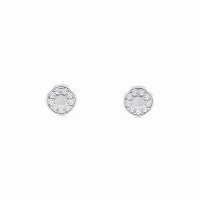 Pendientes Niña Oro Blanco 18k Redondo Circonita (T1841P)