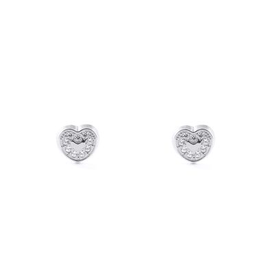 Pendientes Bebe Oro Blanco 18k Corazón Circonita (T1843P)