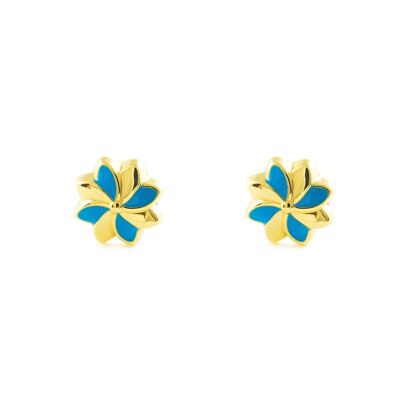 Pendientes Niña Oro 18k Flor Esmalte Azul (T1829P-Azul)