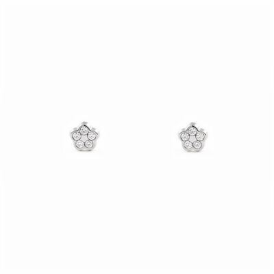 Pendientes Bebe Oro Blanco 18k Flor Circonita (T1871P)