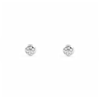 Pendientes Bebe Oro Blanco 18k Redondo Circonita (T1873P)