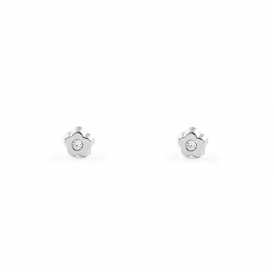 Pendientes Bebe Oro Blanco 9k Flor Circonita (T1875P9K)