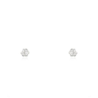 Pendientes Bebe Oro Blanco 18k Flor Circonita (T1967P)