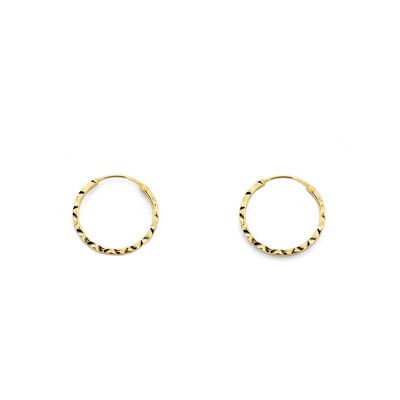 Pendientes Niña Oro 18k Aros Cuadrado 10x1 mm Tallados (T2022P)