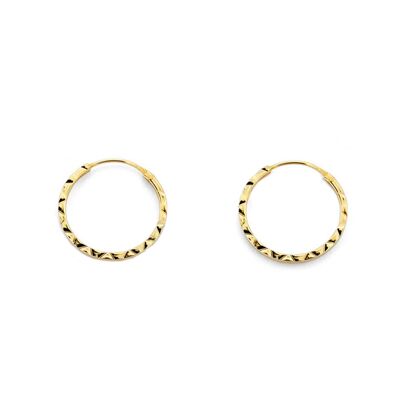 Pendientes Mujer/Niña Oro 18k Aros Cuadrado 14x1 mm Tallados (T2023P)