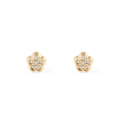 Pendientes Bebe/Niña Oro 9k Flor Circonita (T2001P9K)