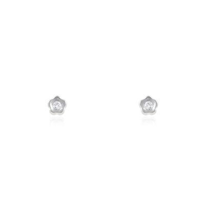 Pendientes Bebe Oro Blanco 18k Flor Circonita (T2036POB)