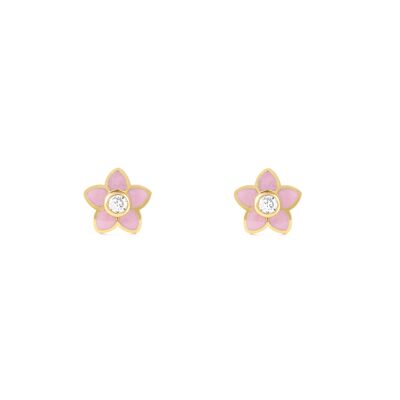 Pendientes Niña Oro 9k Flor Esmalte Rosa Circonita (T2056P9K)