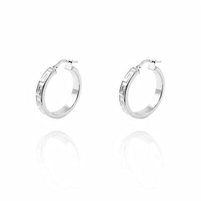 Pendientes Mujer/Niña Oro Blanco 18k Aros Greca 24x4 mm (T2110P)