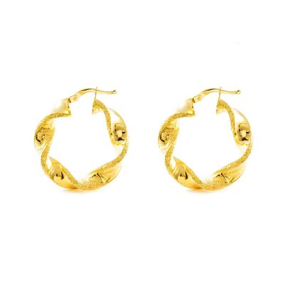 Pendientes Mujer Oro 18k Aros Greca Reliados 30x6 mm (T2117P)