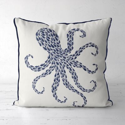 Fishy Octopus, Midnight Blue on white, Nautical Pillow, Cushion, 45x45cm