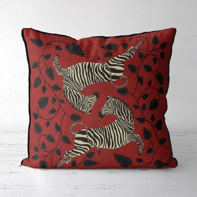 Zebra Twins, Ruby red, Animalia Tropical Decor Pillow, Cushion, 45x45cm