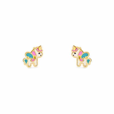 Pendientes Niña Oro 9k Unicornio Esmalte Multicolor (T2291P9K)