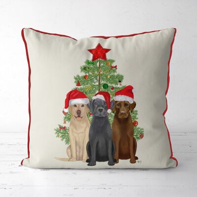 Labrador Trio and Christmas Tree, Christmas Pillow, Cushion, 45x45cm