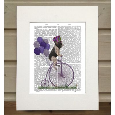 French Bulldog, Black White on Penny Farthing, Book Print, Art Print, Wall Art