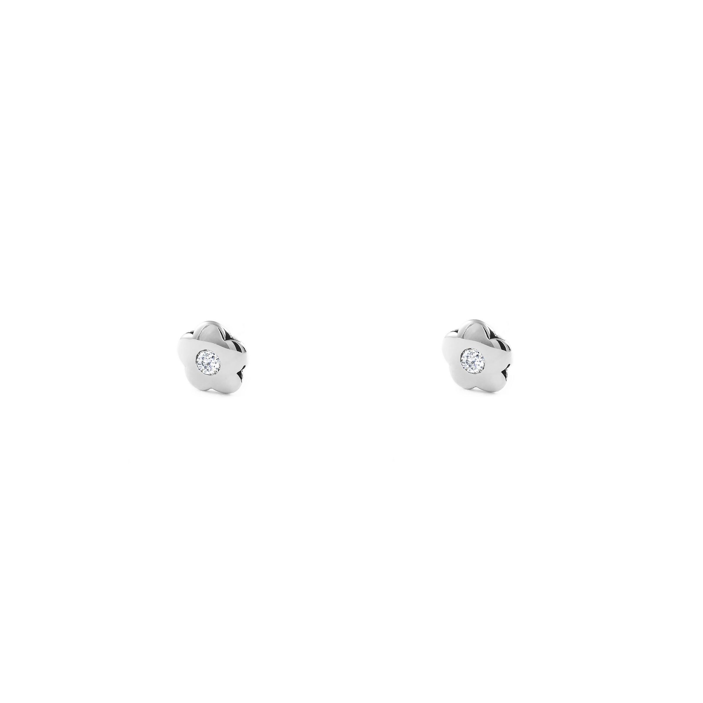 Buy wholesale Cubic Zirconia Flower 9k White Gold Baby Earrings