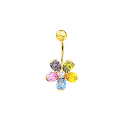 Piercing Oro Ombligo flor multicolor 6x4 (9kts) (T2417PI9K)
