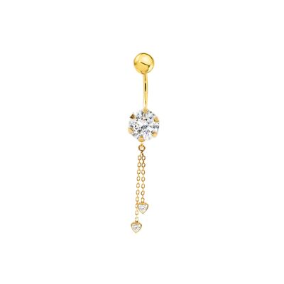 Piercing Oro Ombligo garra 6 mm cadena corazones (9kts) (T2418PI9K)