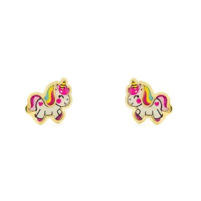 Pendientes Niña Oro 9k Unicornio Esmalte Multicolor (T2481P9K)