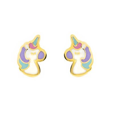 Pendientes Niña Oro 9k Unicornio Esmalte Multicolor (T2488P9K)