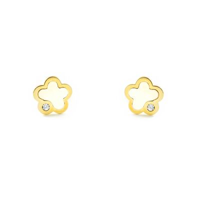 Pendientes Bebe/Niña Oro 9k Nacar Flor Circonita (T2490P9K)