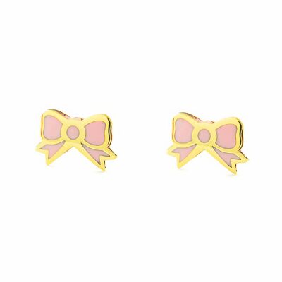 Pendientes Niña Oro 9k Lazo Esmalte Rosa (T2555P9K)