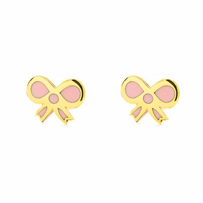 Pendientes Niña Oro 9k Lazo Esmalte Rosa (T2556P9K)