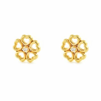 Pendientes Niña Oro 9k Flor corazones Circonita (T2573P9K)