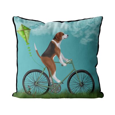 Beagle on Bicycle, Sky Blue, Dog Gift Pillow, Cushion, 45x45cm