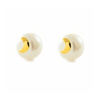 Pendientes Niña Oro 18k Luna Perla Botón 7 mm (T2577P)