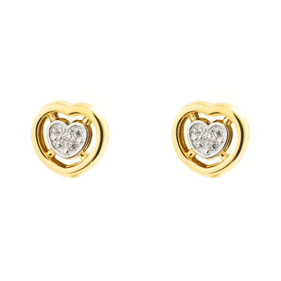 Pendientes Niña Oro Bicolor 9k Corazón Circonita (T2586P9K)