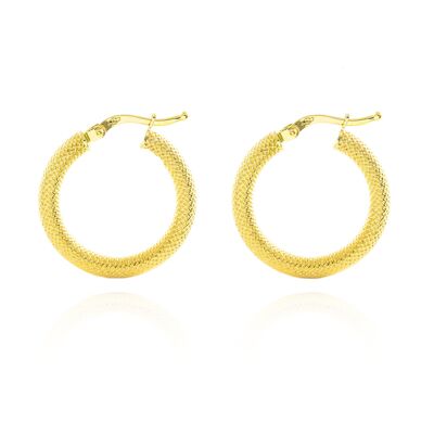 Pendientes Mujer Oro 18k Aros 21x3 mm Texturado (T2584P)