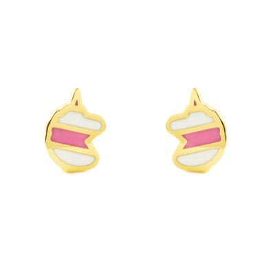 Pendientes Niña Oro 9k Unicornio Esmalte Rosa-Blanco (T2595P9K-Rosa)