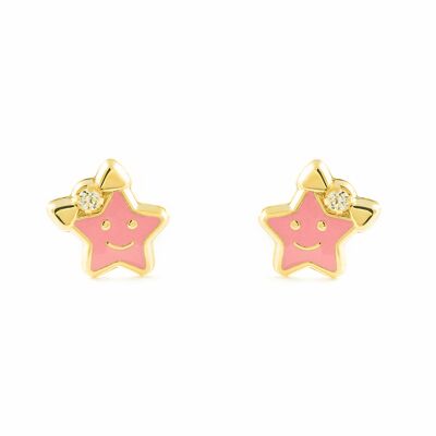 Pendientes Niña Oro 9k Estrella Esmalte Rosa (T2605P9K-Rosa)